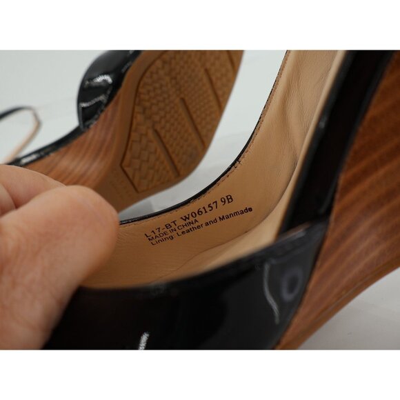 Cole Haan Women Lacey Wedge Ankle Strap Size 9 Black Patent Leather Ankle Strap - Picture 10 of 11